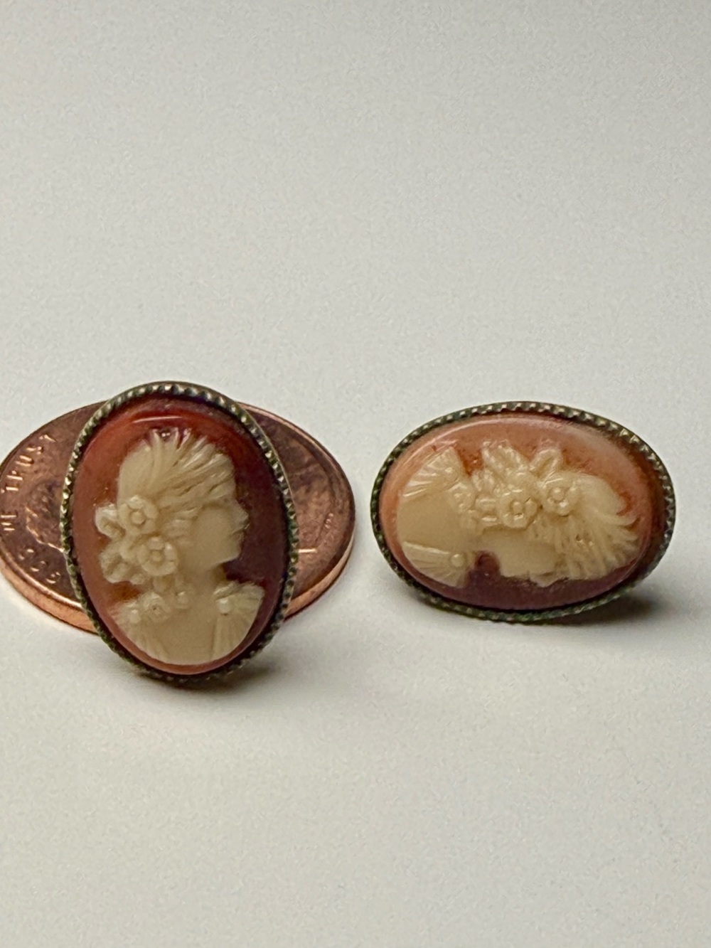 Vintage Mid-Century Cameo Post Earrings • Victorian Revival